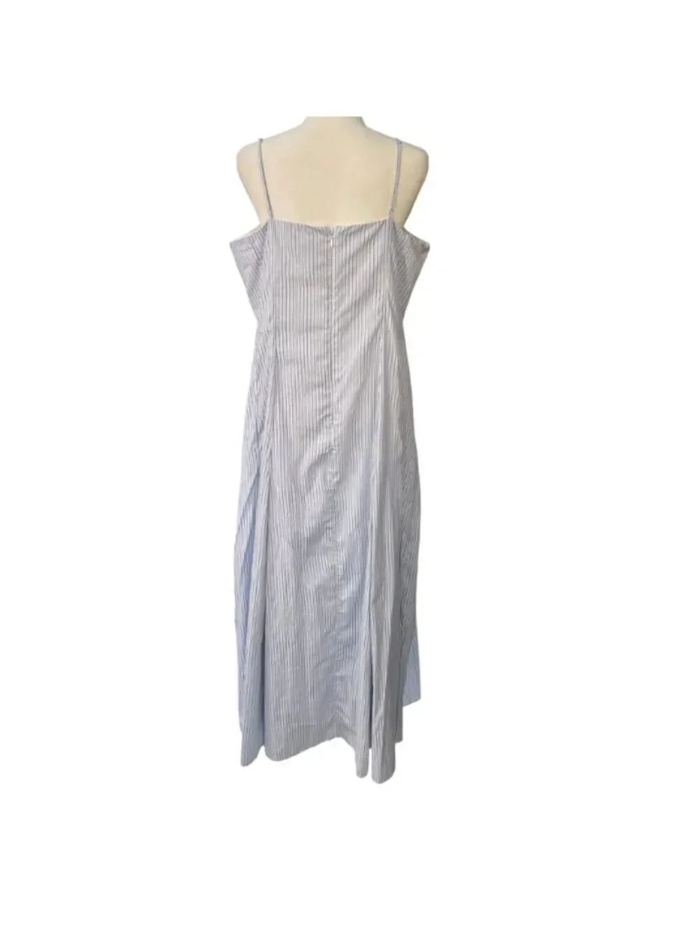 J. Crew Button Front Sleeveless Cotton Poplin Dress in Stripe White and Blue 14